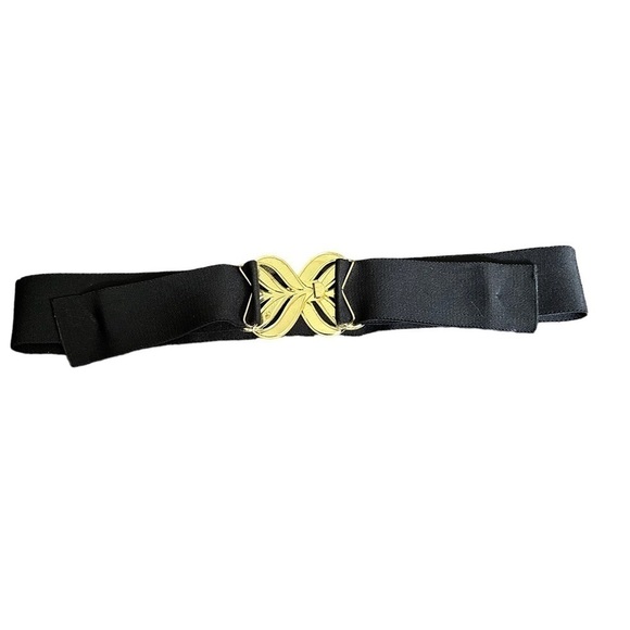 Vintage 80’s Black Adjustable Stretch Enamel Statement Buckle Belt - Picture 13 of 16